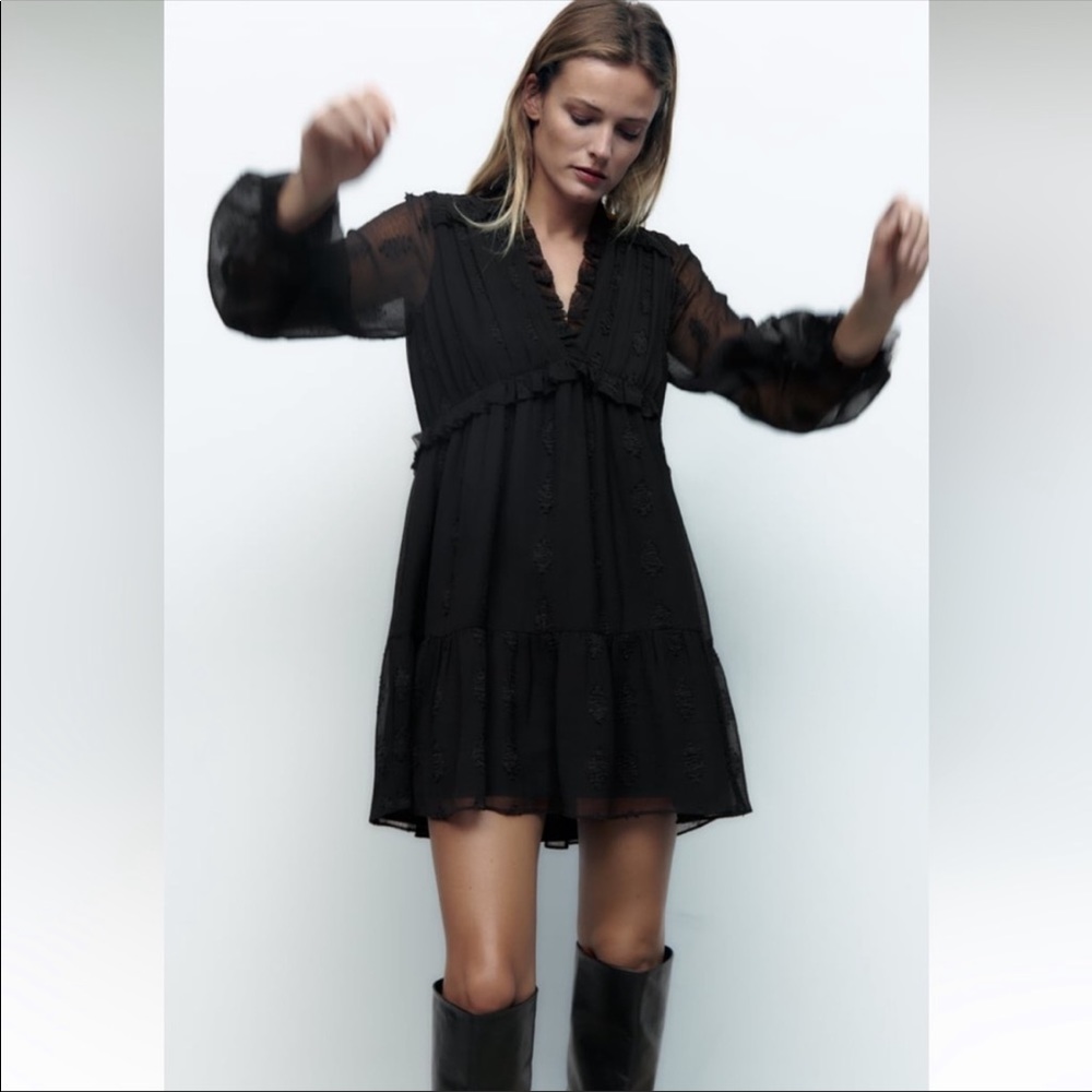 Zara Jacquard Mini Ruffled Dress NWT